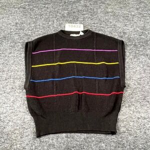 Andrew St. John Sweater Vest Womens Medium Black Stripe Knit Acrylic Crew Neck